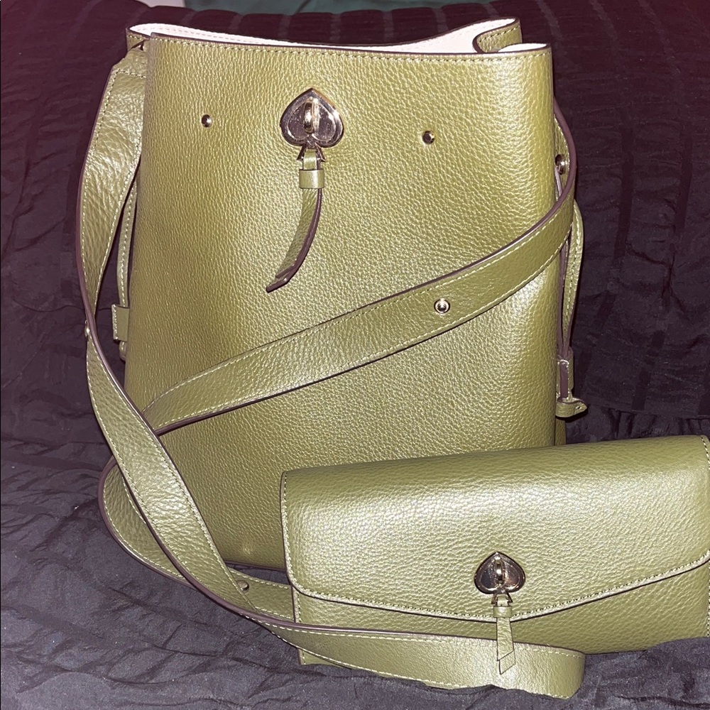 Kate Spade Olive Green Leather Shoulder Bag and Wallet